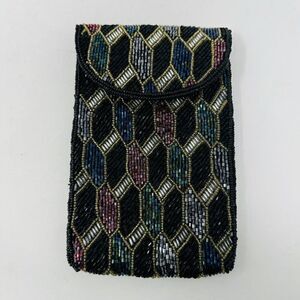 BECHAMEL Beaded Coin‎ Glasses Bag Purse Black Multi-Colored Jewel Tones Vintage